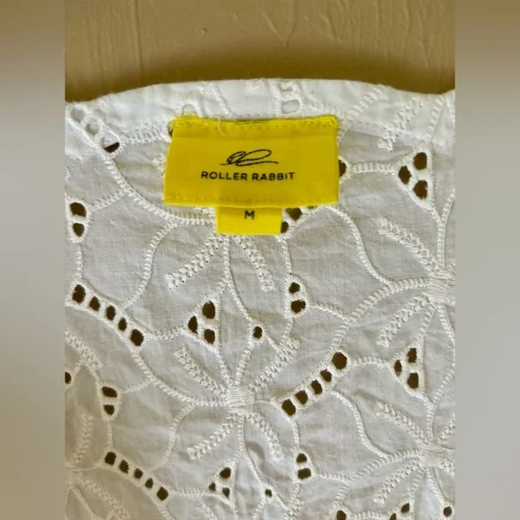 ROLLER RABBIT WHITE CEJA EYELET COTTON BOHO COASTAL DRESS OR COVERUP MEDIUM - Picture 2 of 10
